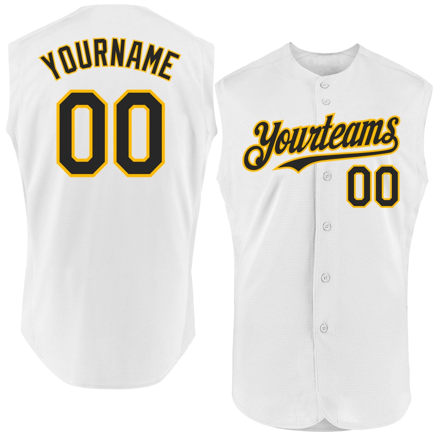 Custom White Black-Gold Authentic Sleeveless Baseball Jersey - Main View