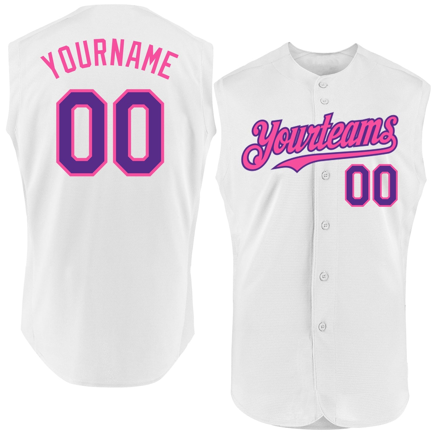 Custom White Purple-Pink Authentic Sleeveless Baseball Jersey - Main View