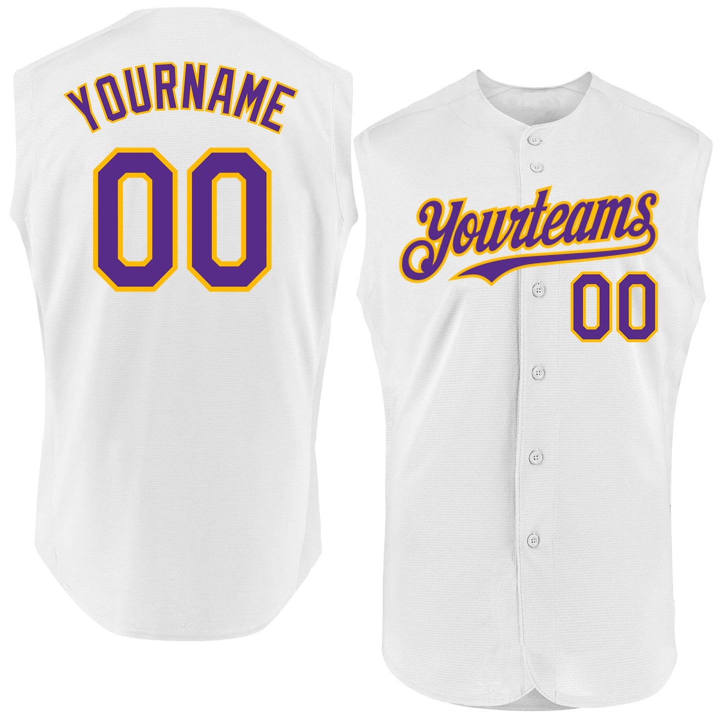 Custom White Purple-Gold Authentic Sleeveless Baseball Jersey - Main View