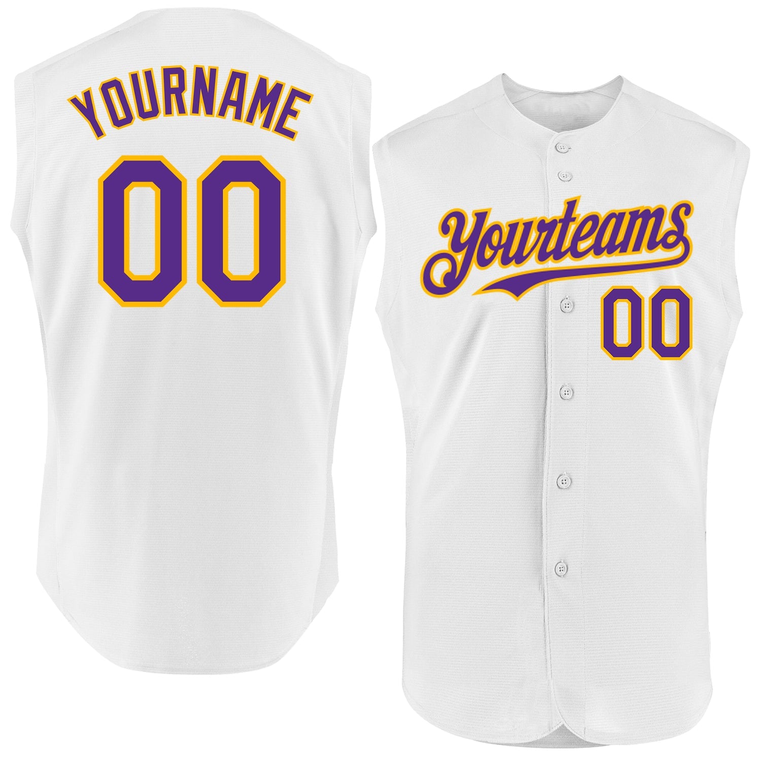 Custom White Purple-Gold Authentic Sleeveless Baseball Jersey - Main View