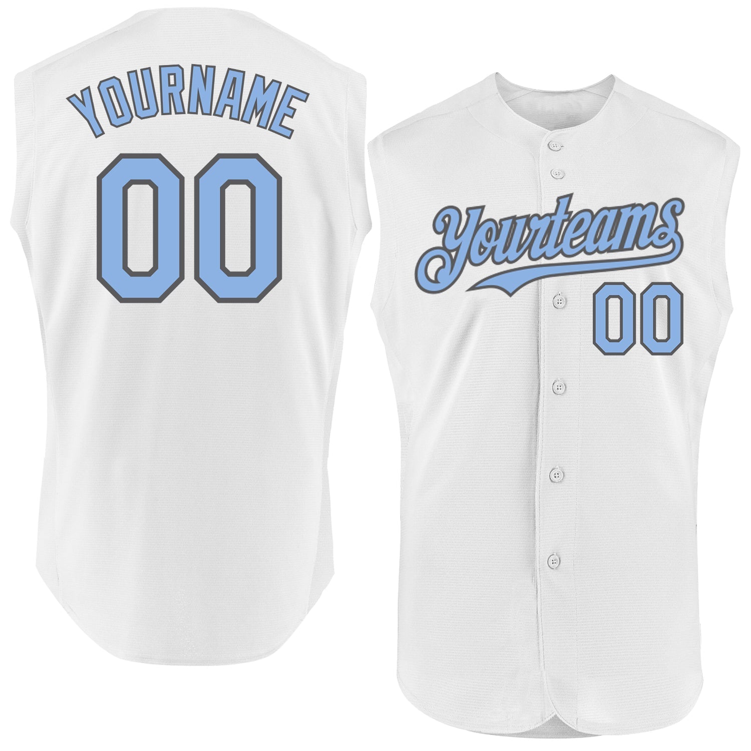 Custom White Light Blue-Steel Gray Authentic Sleeveless Baseball Jersey - Main View