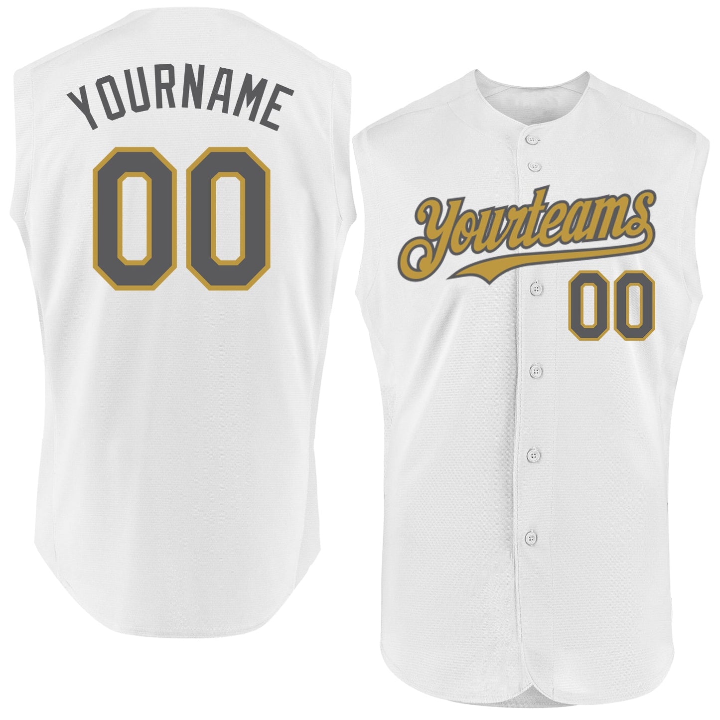 Custom White Steel Gray-Old Gold Authentic Sleeveless Baseball Jersey - Main View