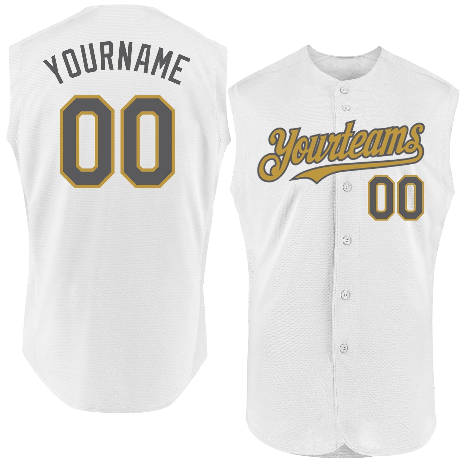 Custom White Steel Gray-Old Gold Authentic Sleeveless Baseball Jersey - Main View