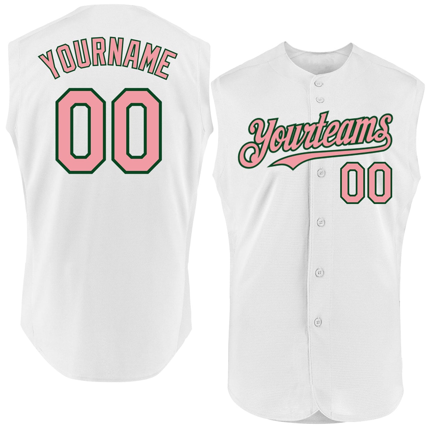 Custom White Medium Pink-Green Authentic Sleeveless Baseball Jersey - Main View