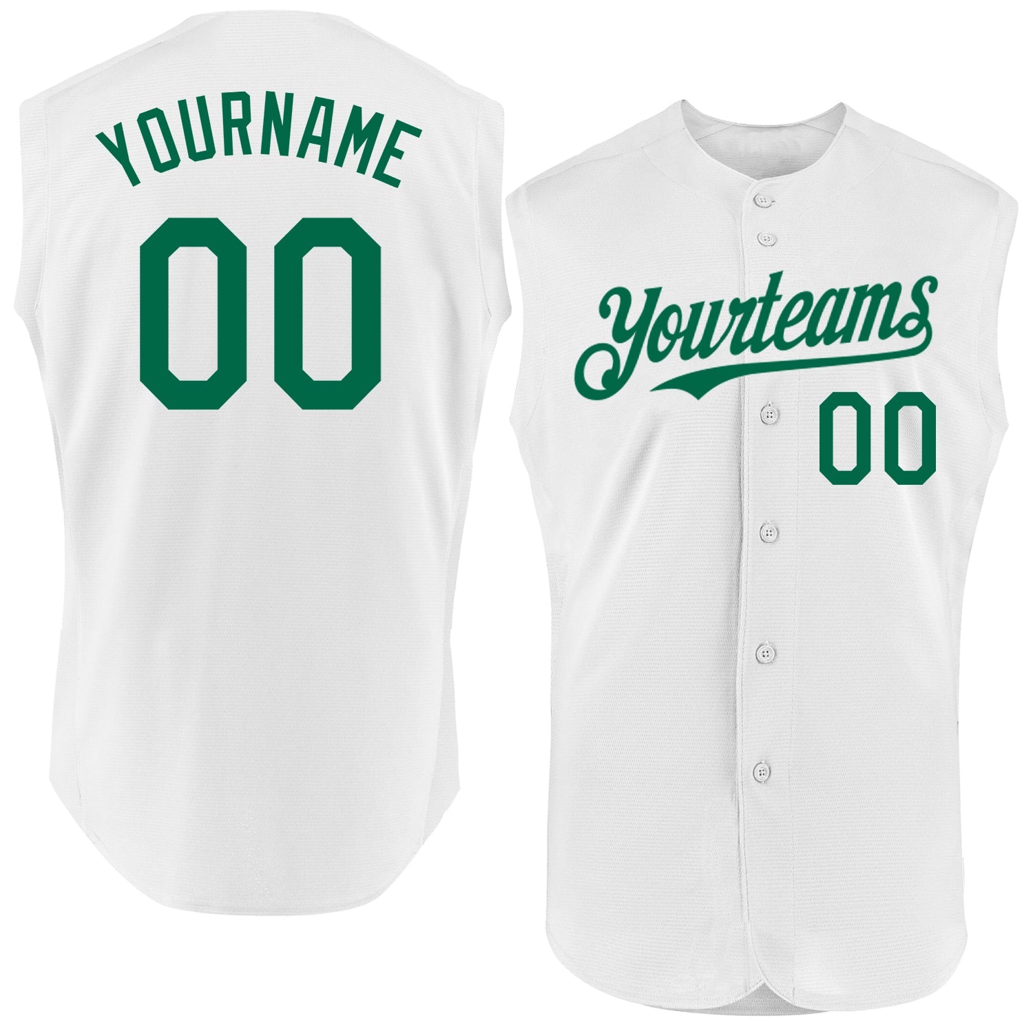 Custom White Kelly Green Authentic Sleeveless Baseball Jersey - Main View
