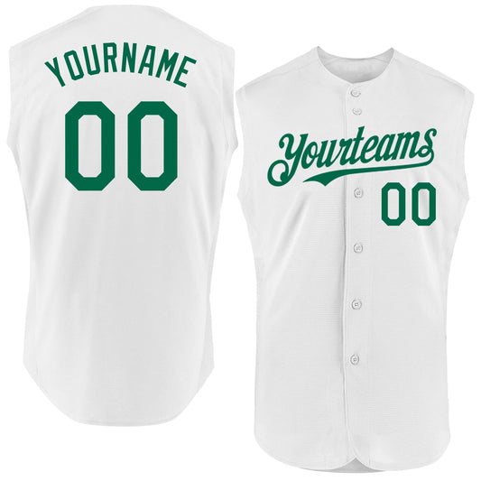 Custom White Kelly Green Authentic Sleeveless Baseball Jersey - Main View