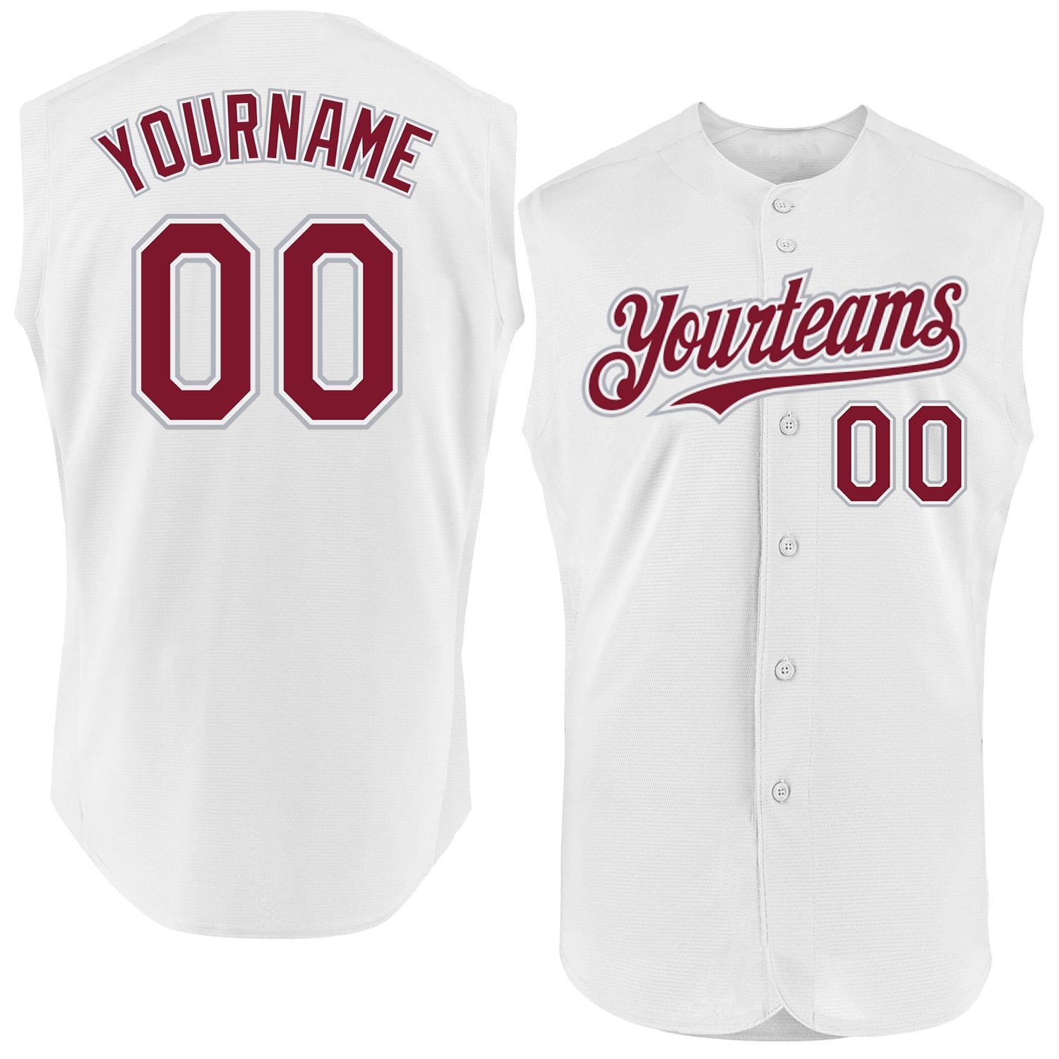 Custom White Crimson-Gray Authentic Sleeveless Baseball Jersey - Main View