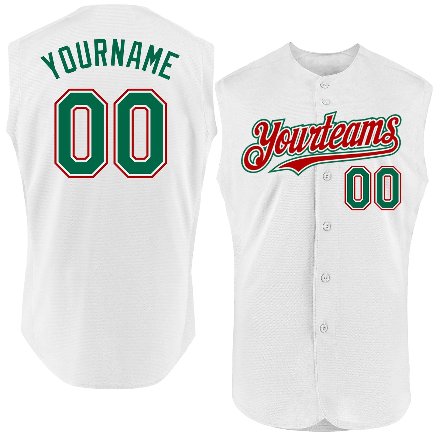 Custom White Kelly Green-Red Authentic Sleeveless Baseball Jersey - Main View