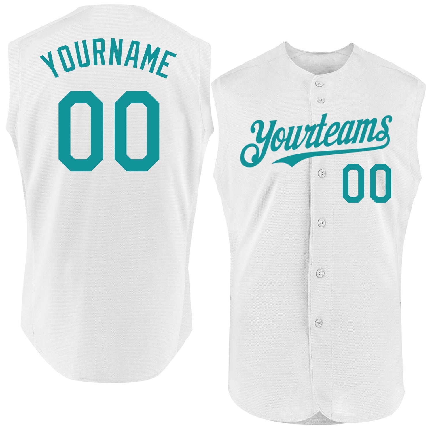 Custom White Teal Authentic Sleeveless Baseball Jersey - Main View
