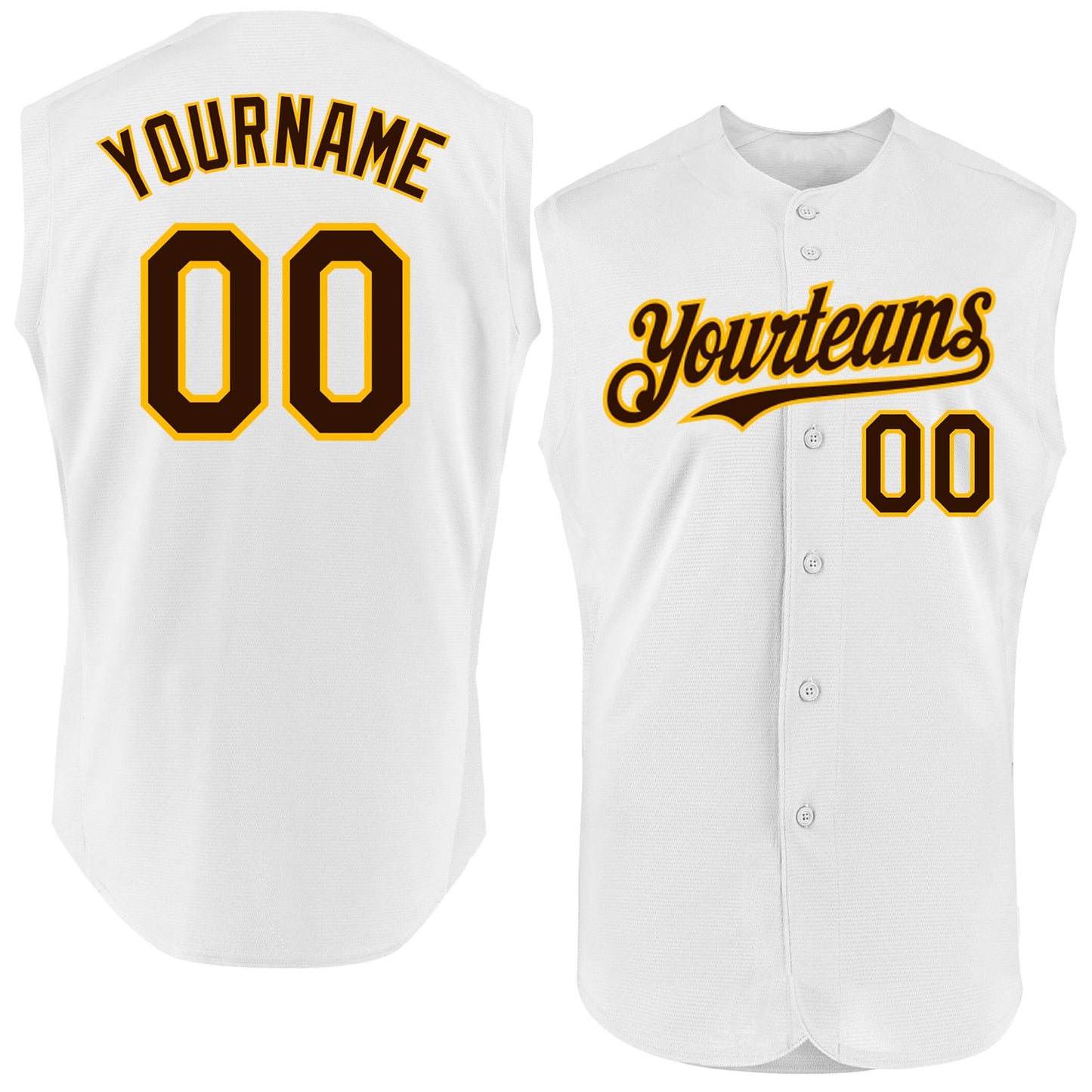 Custom White Brown-Gold Authentic Sleeveless Baseball Jersey - Main View