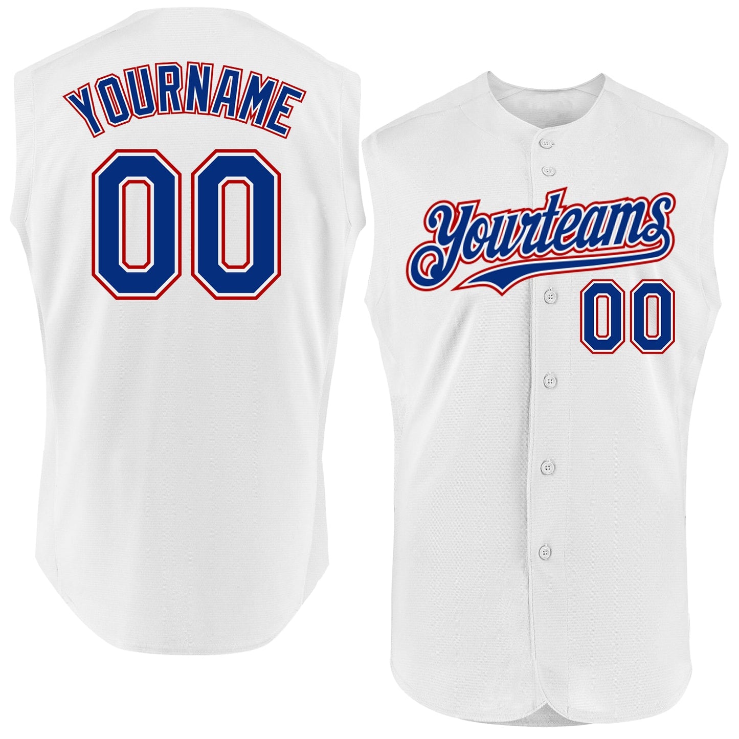 Custom White Royal-Red Authentic Sleeveless Baseball Jersey - Main View