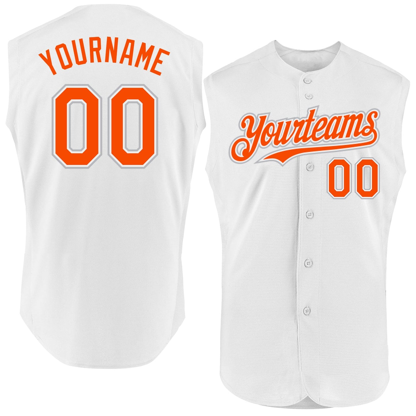 Custom White Orange-Gray Authentic Sleeveless Baseball Jersey - Main View