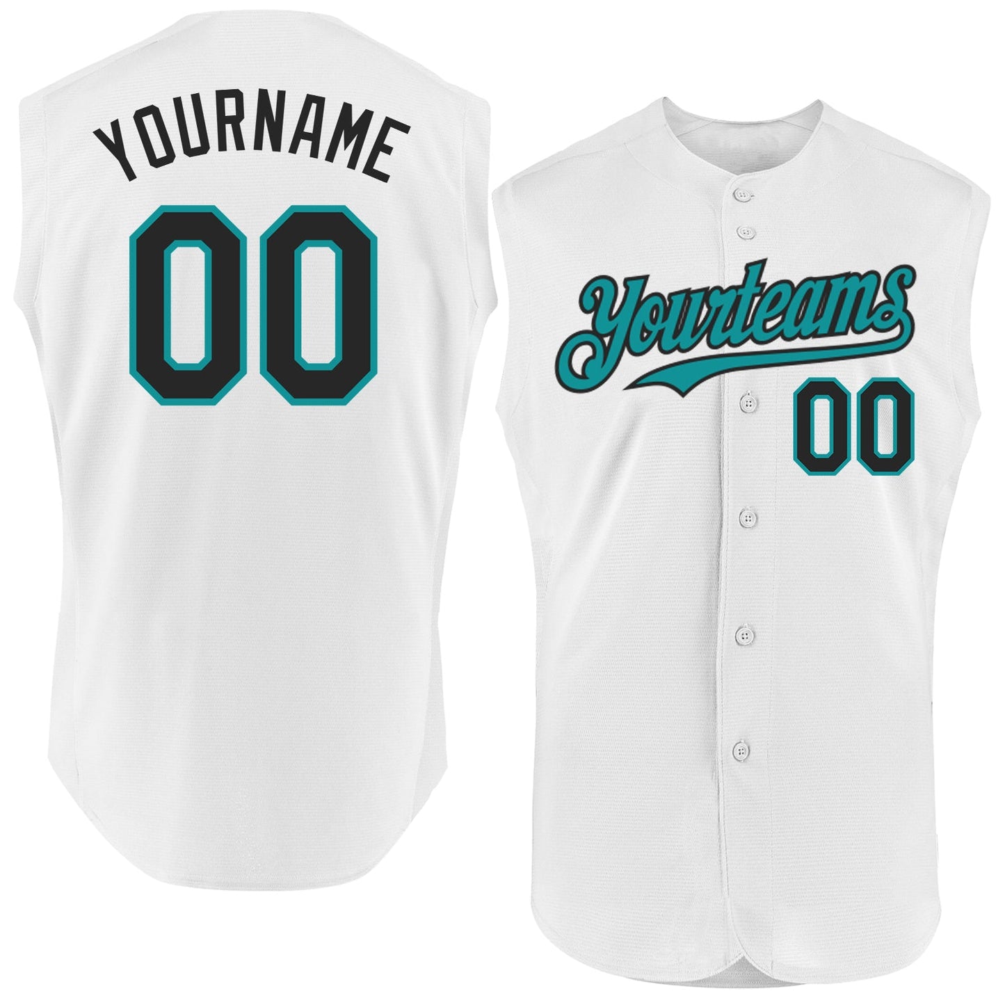 Custom White Black-Teal Authentic Sleeveless Baseball Jersey - Main View