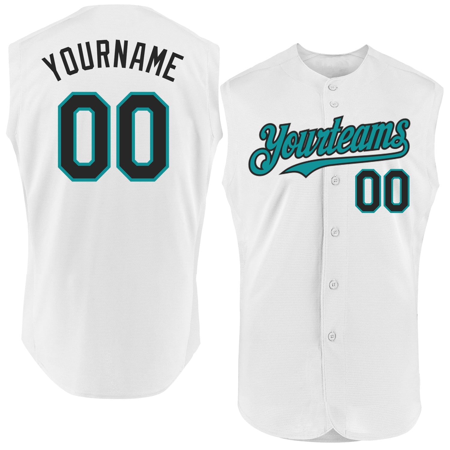 Custom White Black-Teal Authentic Sleeveless Baseball Jersey - Main View