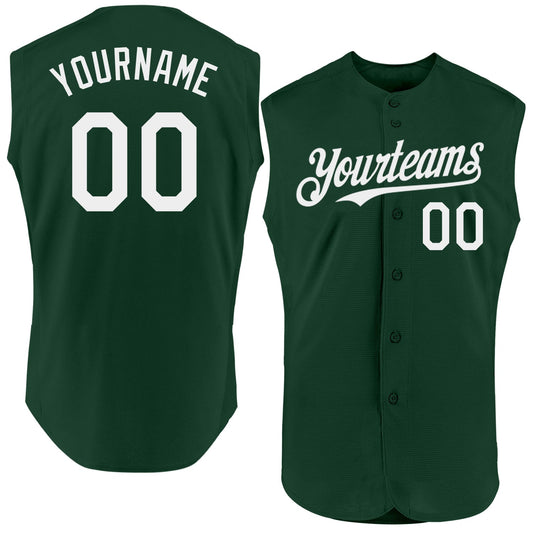 Custom Green White Authentic Sleeveless Baseball Jersey - Main View
