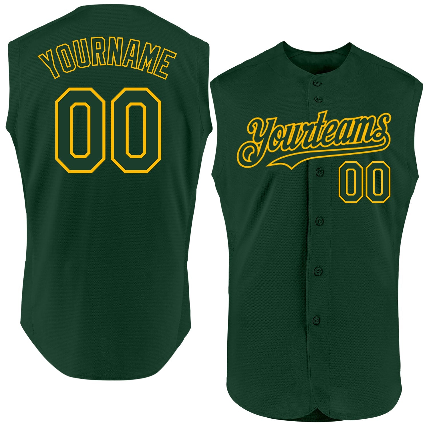 Custom Green Gold Authentic Sleeveless Baseball Jersey - Main View