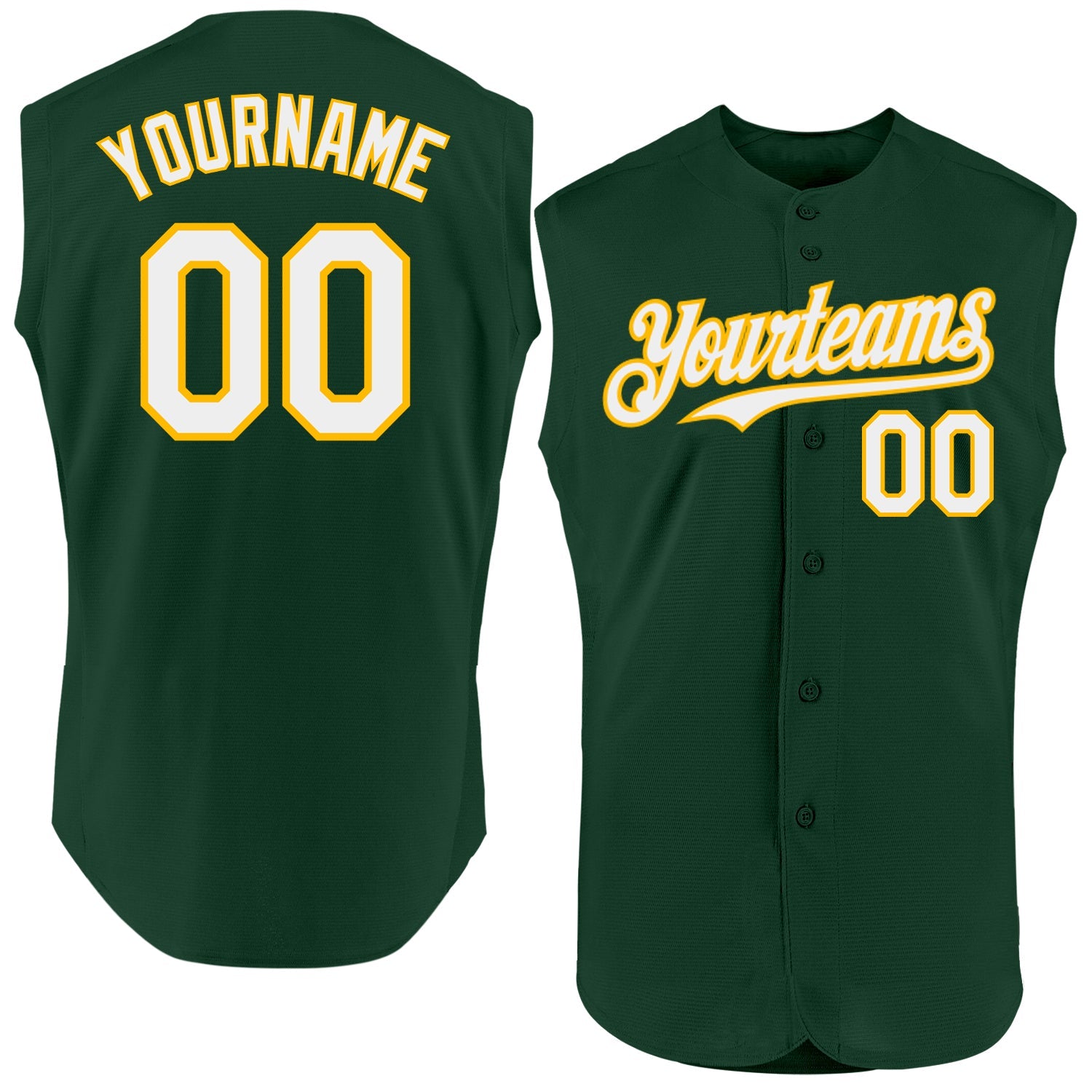 Custom Green White-Gold Authentic Sleeveless Baseball Jersey - Main View