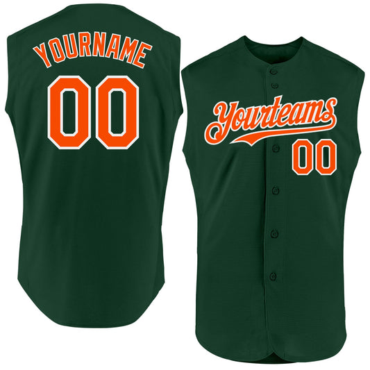 Custom Green Orange-White Authentic Sleeveless Baseball Jersey - Main View