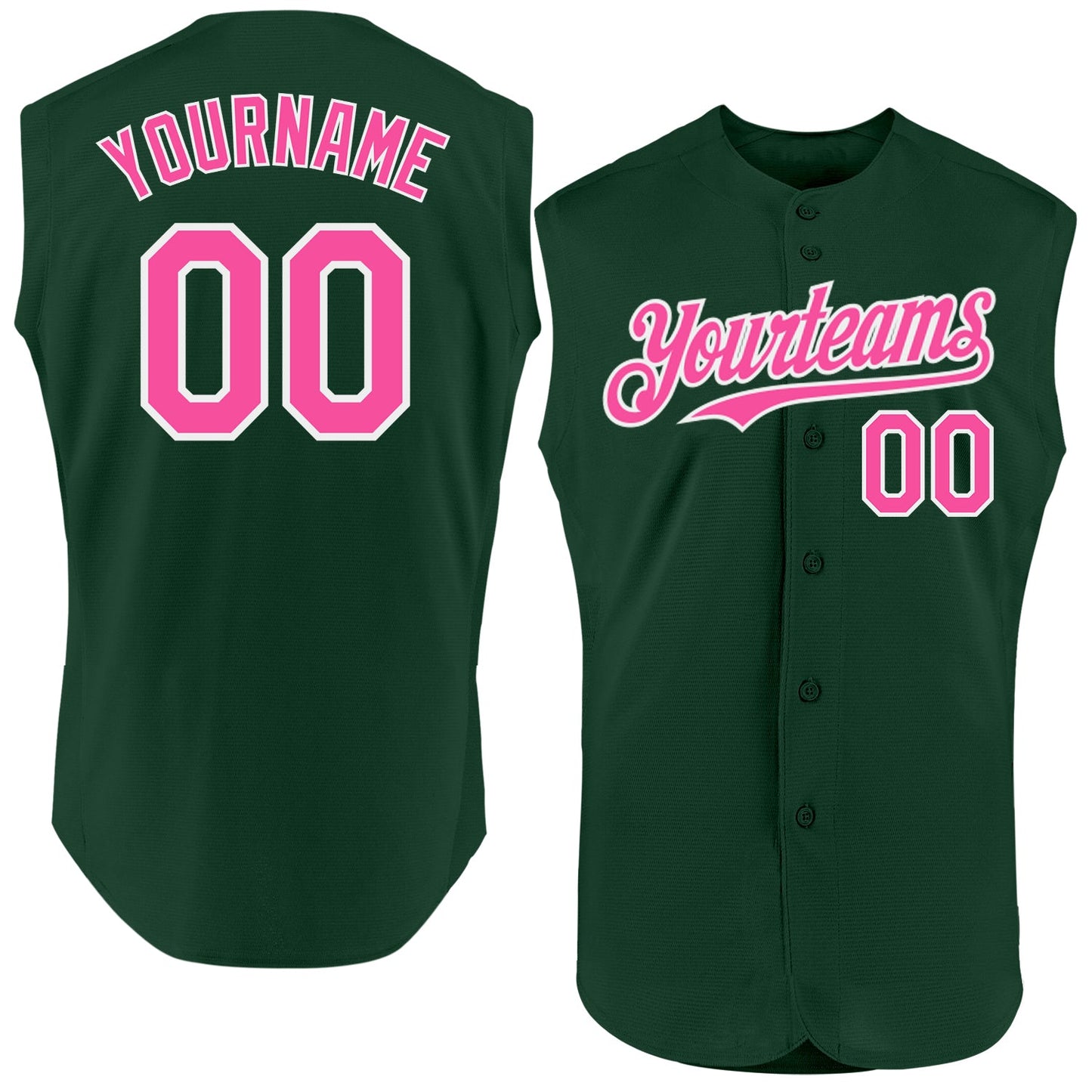 Custom Green Pink-White Authentic Sleeveless Baseball Jersey - Main View