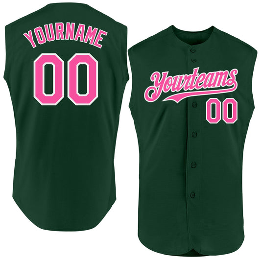 Custom Green Pink-White Authentic Sleeveless Baseball Jersey - Main View