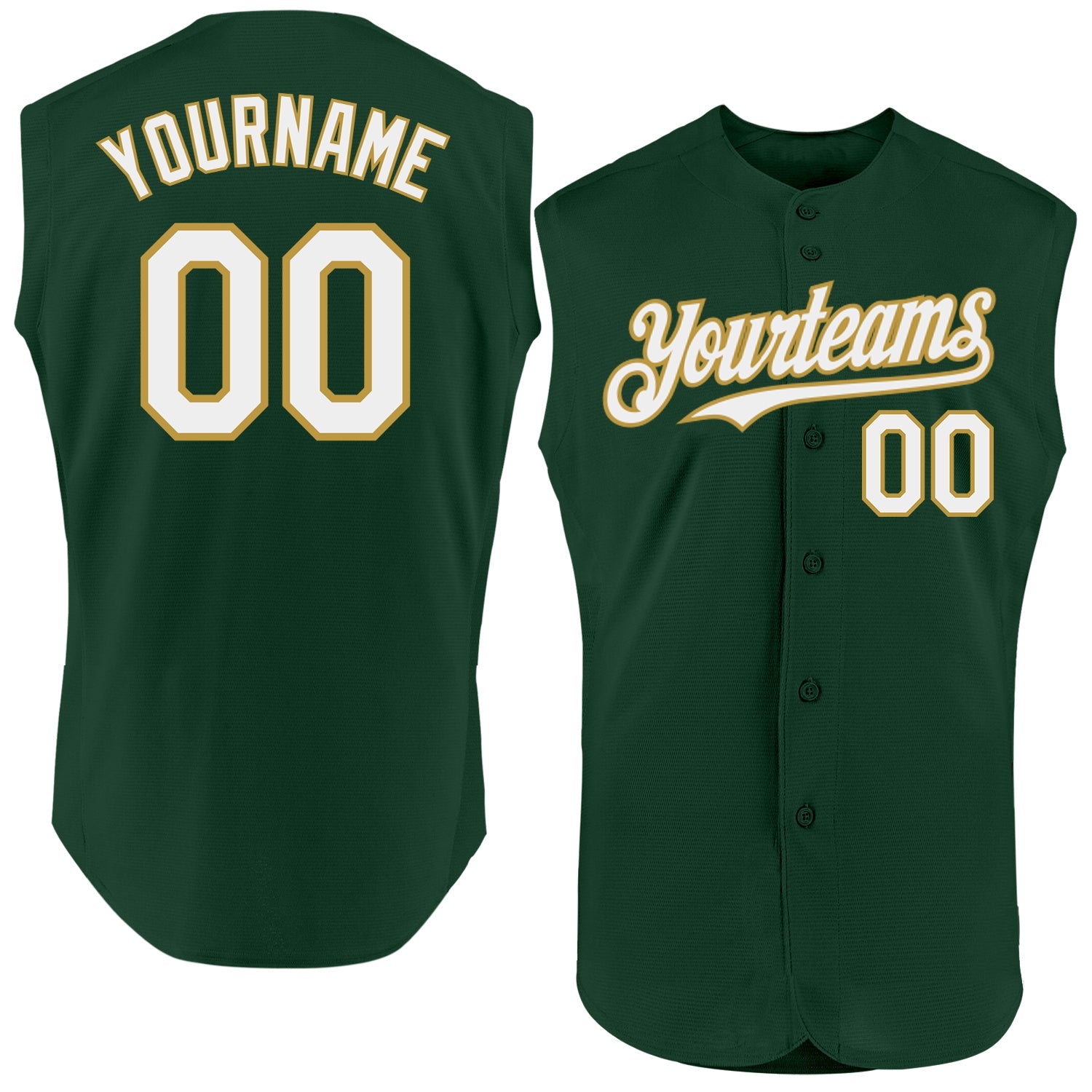 Custom Green White-Old Gold Authentic Sleeveless Baseball Jersey - Main View