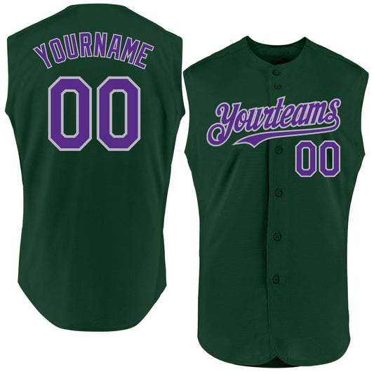 Custom Green Purple-Gray Authentic Sleeveless Baseball Jersey - Main View