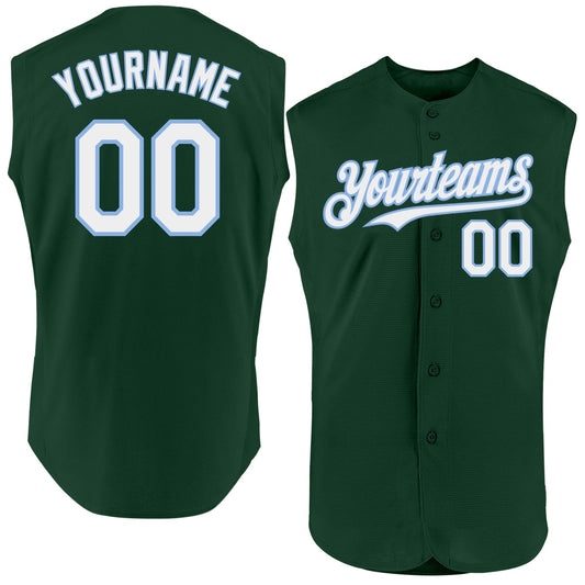 Custom Green White-Light Blue Authentic Sleeveless Baseball Jersey - Main View
