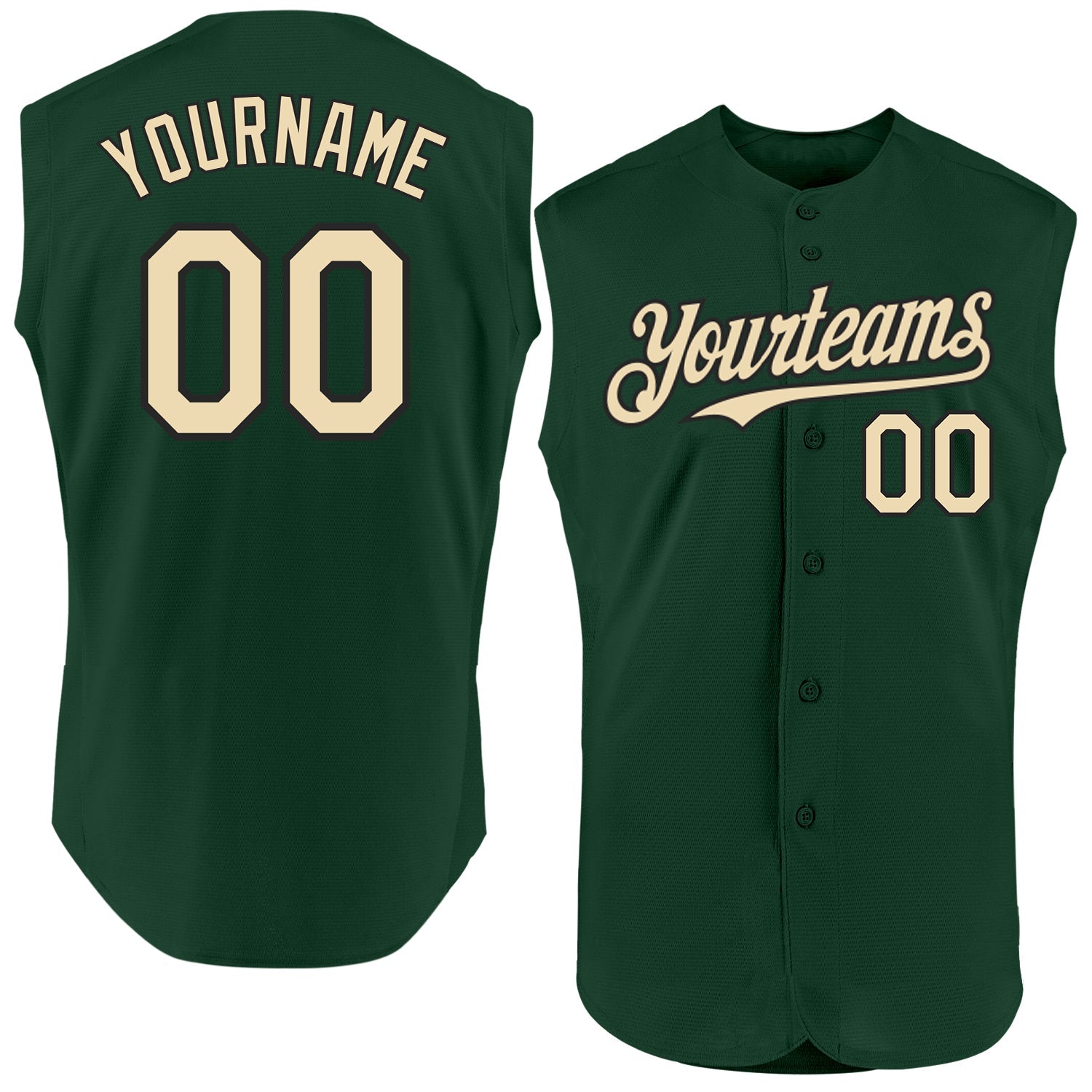 Custom Green Cream-Black Authentic Sleeveless Baseball Jersey - Main View