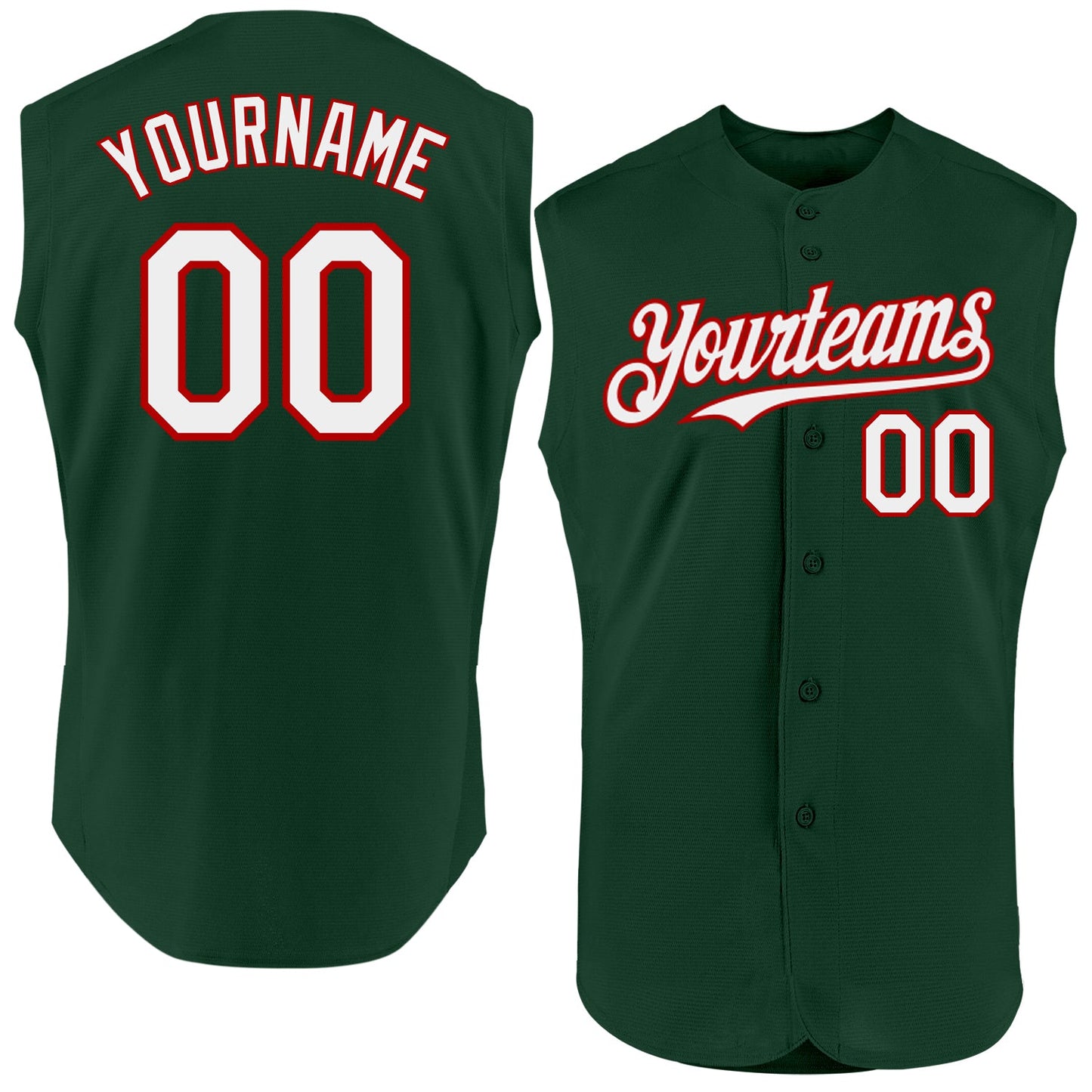 Custom Green White-Red Authentic Sleeveless Baseball Jersey - Main View