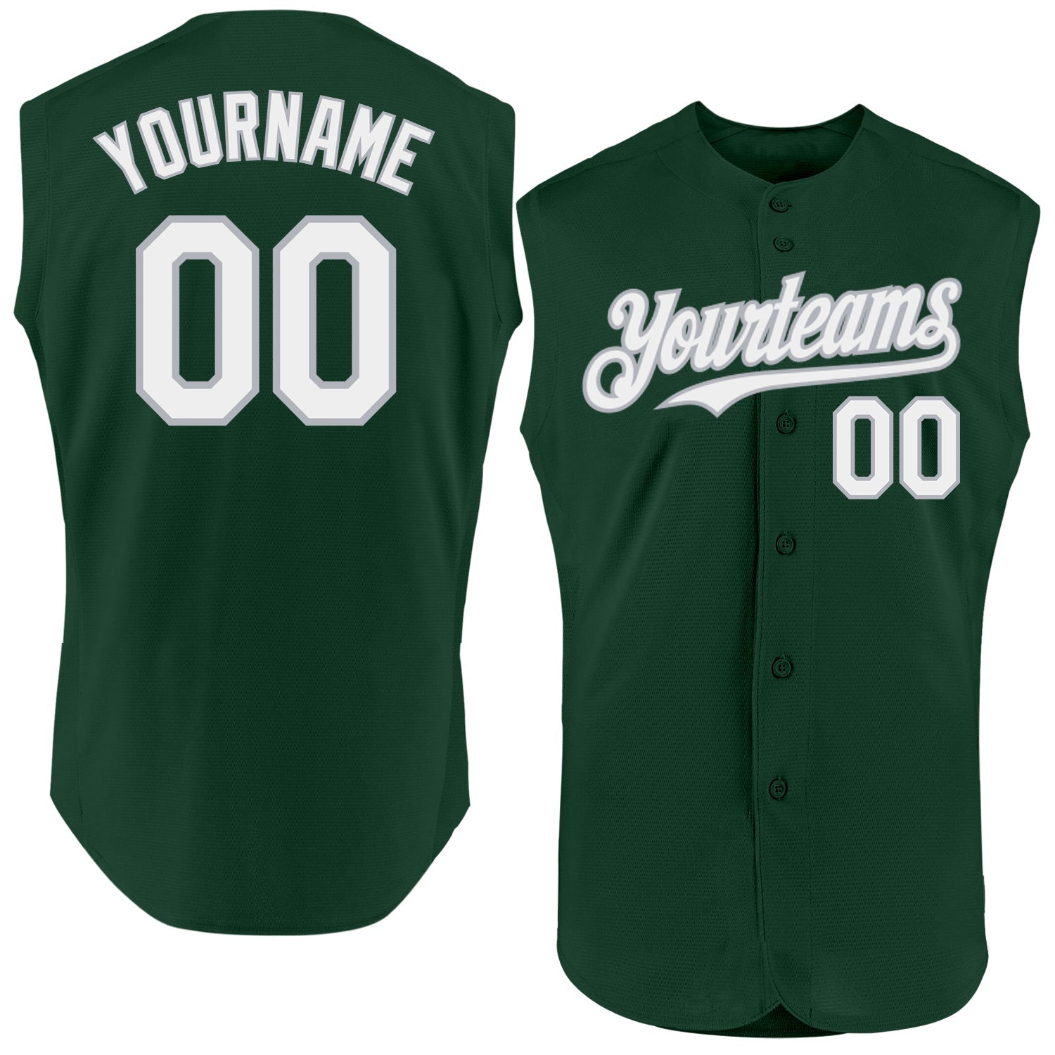 Custom Green White-Gray Authentic Sleeveless Baseball Jersey - Main View