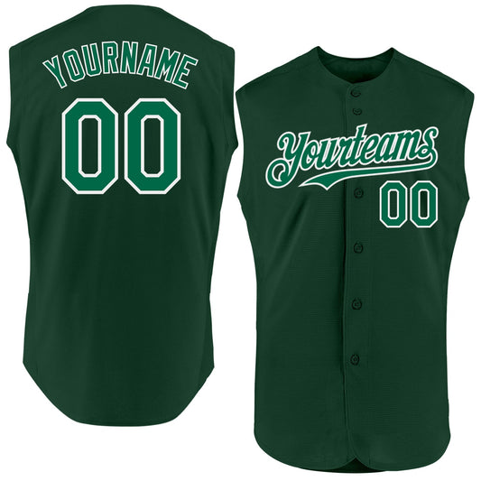 Custom Green Kelly Green-White Authentic Sleeveless Baseball Jersey - Main View