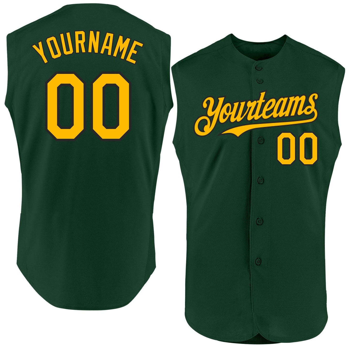 Custom Green Gold-Black Authentic Sleeveless Baseball Jersey - Main View