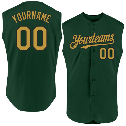 Custom Green Old Gold-Black Authentic Sleeveless Baseball Jersey - Main View