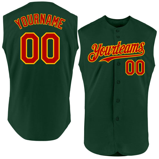 Custom Green Red-Gold Authentic Sleeveless Baseball Jersey - Main View