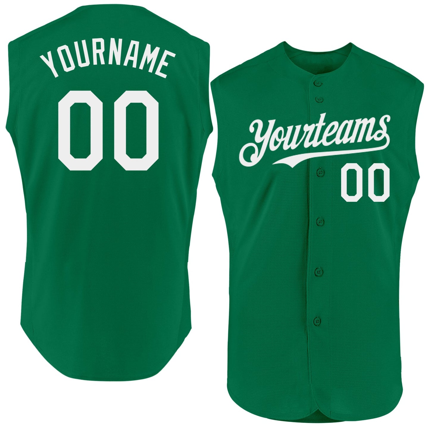 Custom Kelly Green White Authentic Sleeveless Baseball Jersey - Main View