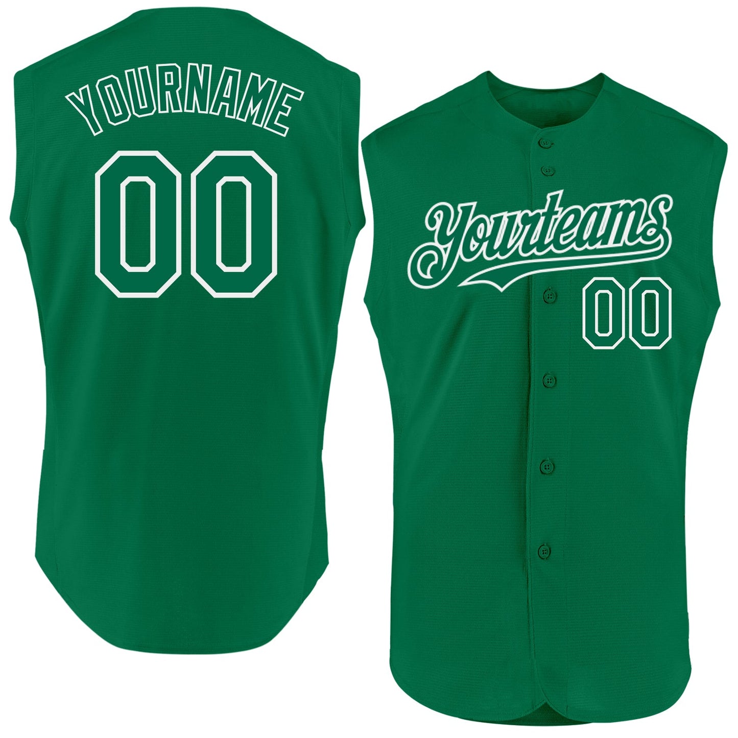 Custom Kelly Green White Authentic Sleeveless Baseball Jersey - Main View