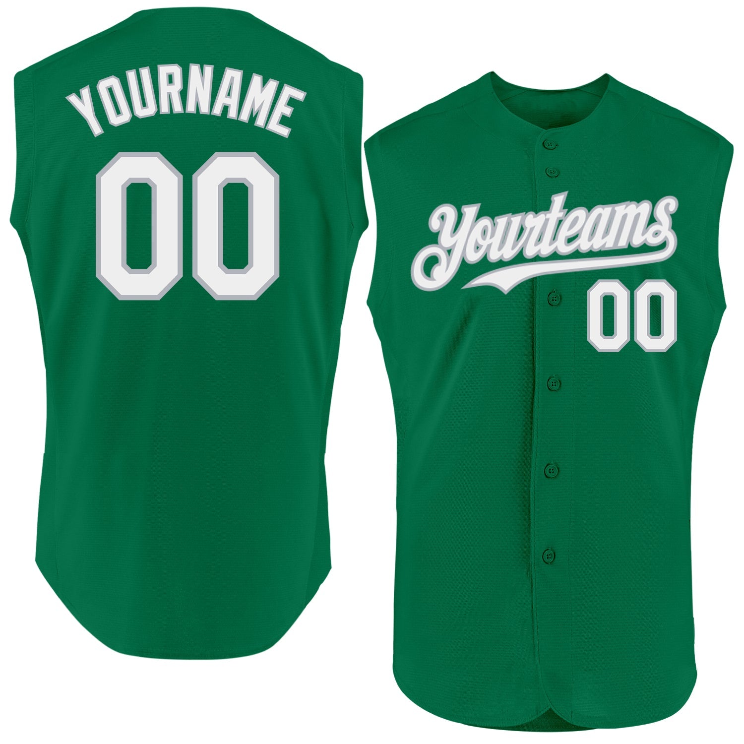 Custom Kelly Green White-Gray Authentic Sleeveless Baseball Jersey - Main View