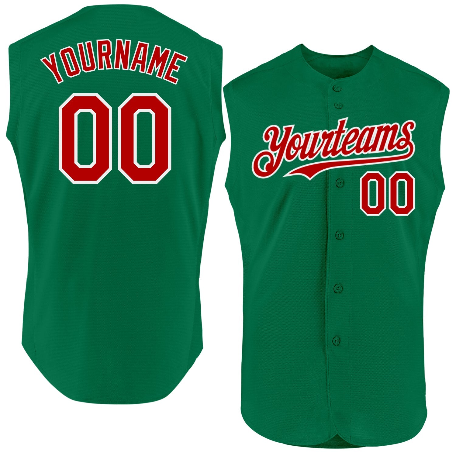 Custom Kelly Green Red-White Authentic Sleeveless Baseball Jersey - Main View