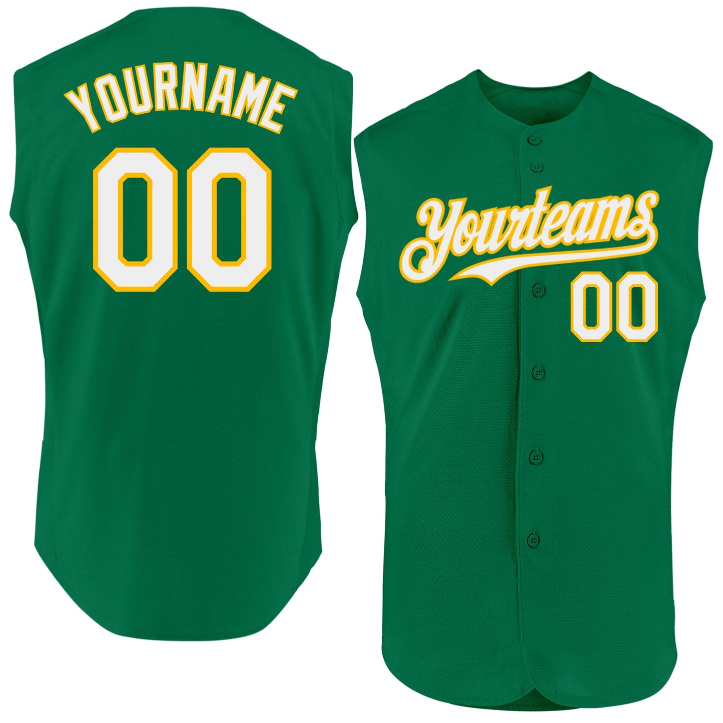 Custom Kelly Green White-Gold Authentic Sleeveless Baseball Jersey - Main View