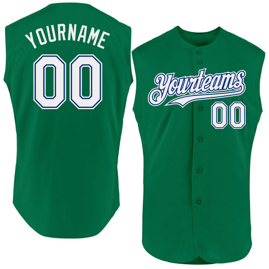 Custom Kelly Green White-Royal Authentic Sleeveless Baseball Jersey - Main View
