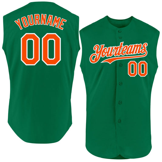 Custom Kelly Green Orange-White Authentic Sleeveless Baseball Jersey - Main View