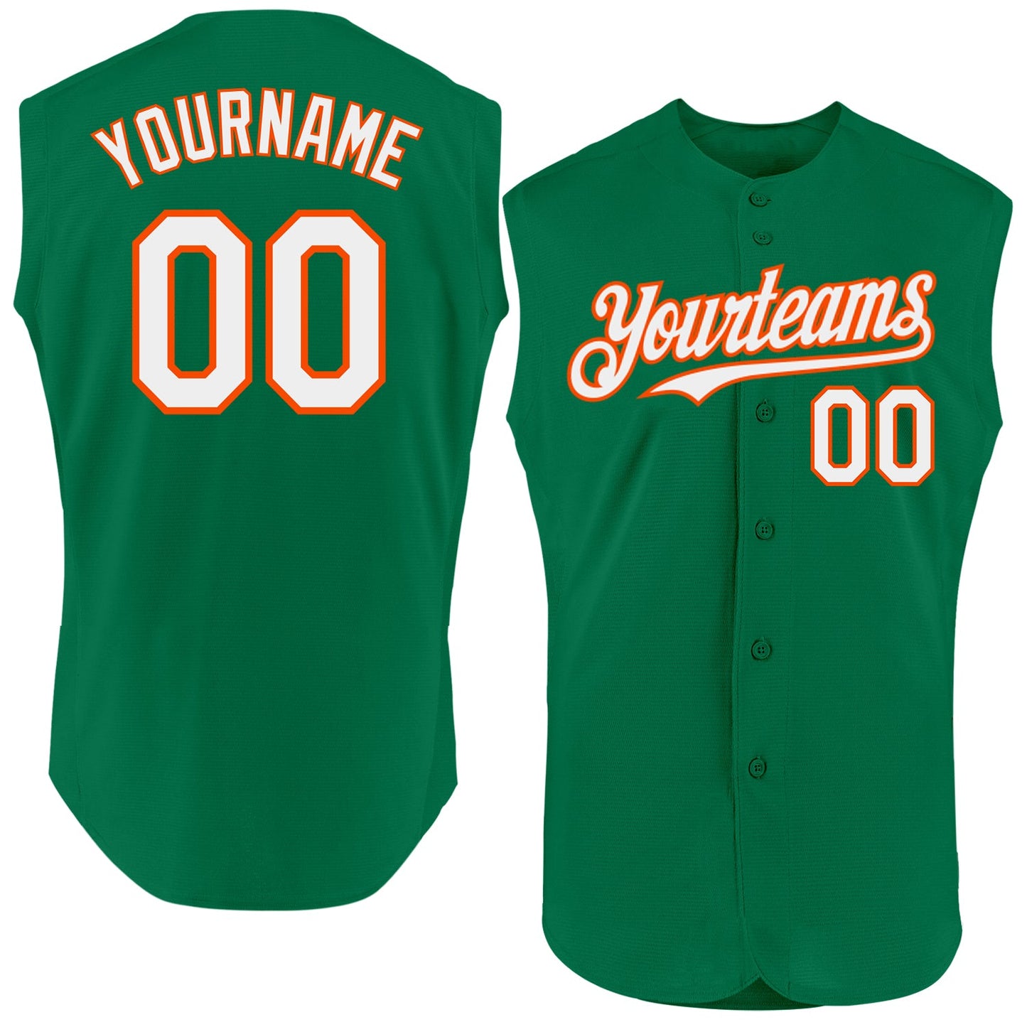 Custom Kelly Green White-Orange Authentic Sleeveless Baseball Jersey - Main View