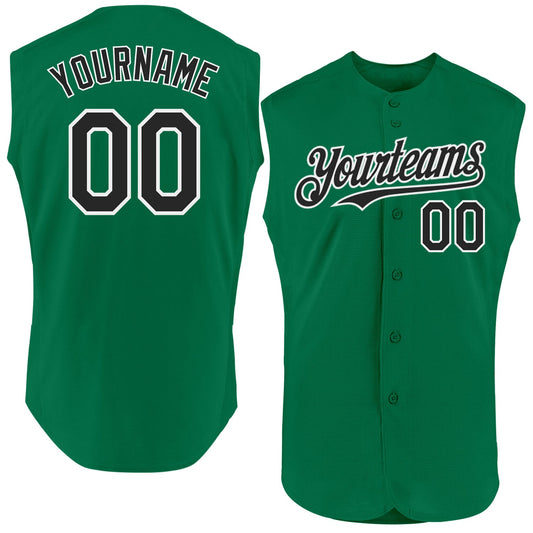 Custom Kelly Green Black-White Authentic Sleeveless Baseball Jersey - Main View