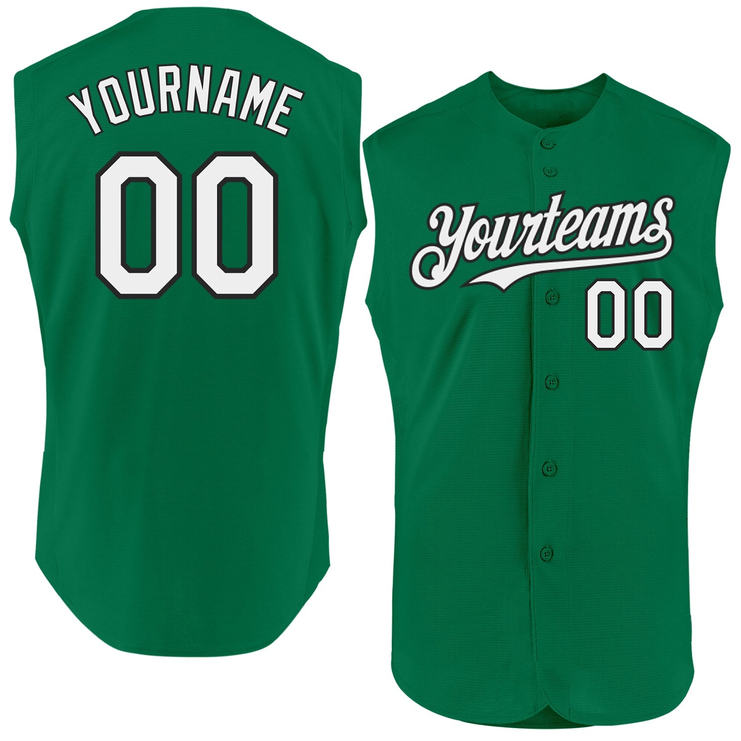 Custom Kelly Green White-Black Authentic Sleeveless Baseball Jersey - Main View
