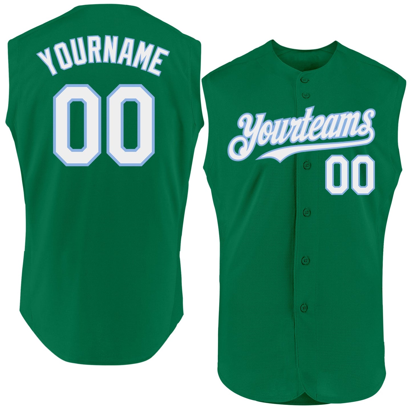 Custom Kelly Green White-Light Blue Authentic Sleeveless Baseball Jersey - Main View