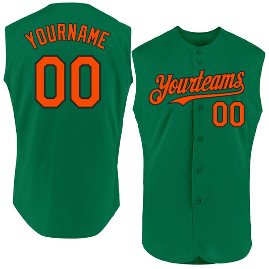 Custom Kelly Green Orange-Black Authentic Sleeveless Baseball Jersey - Main View