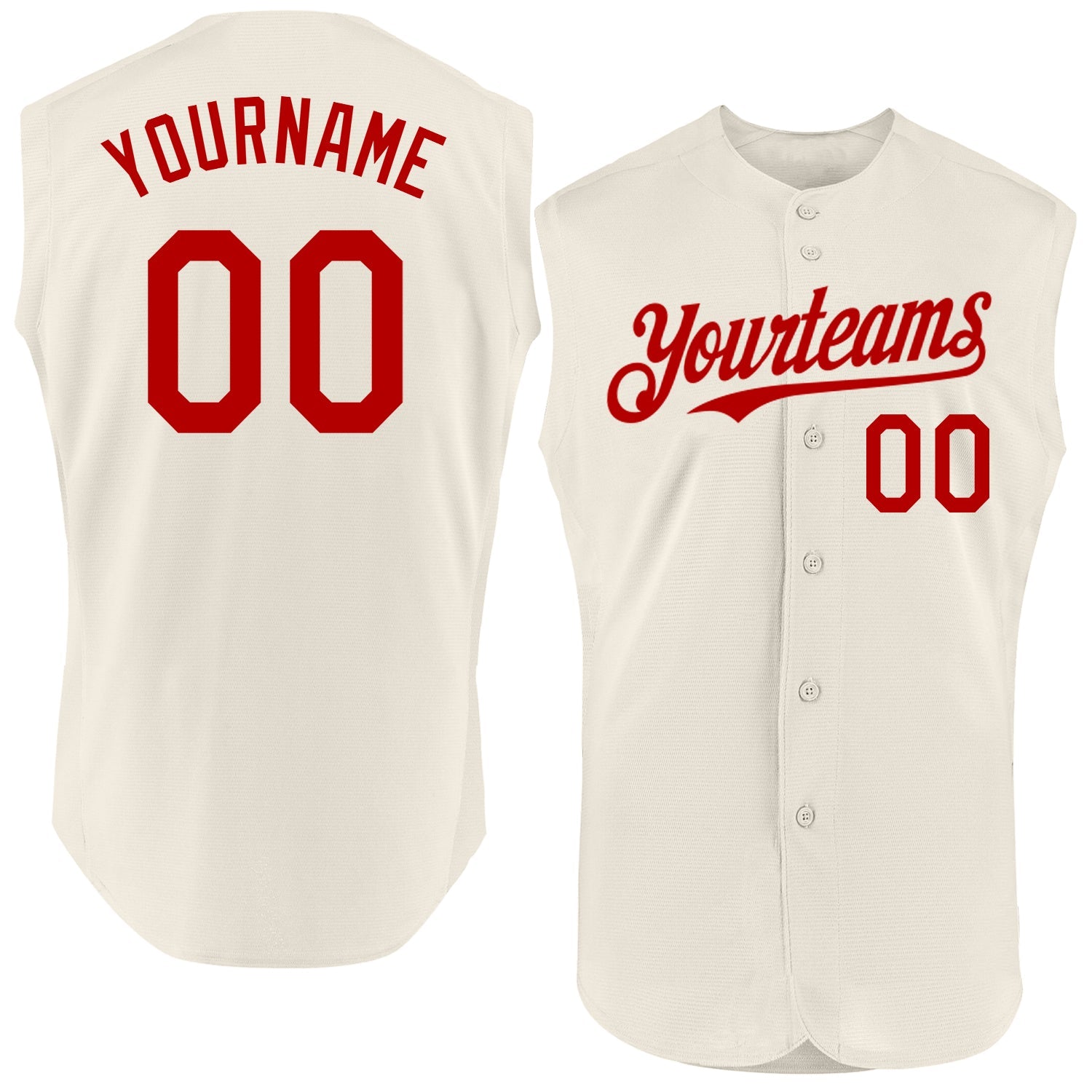 Custom Cream Red Authentic Sleeveless Baseball Jersey - Main View