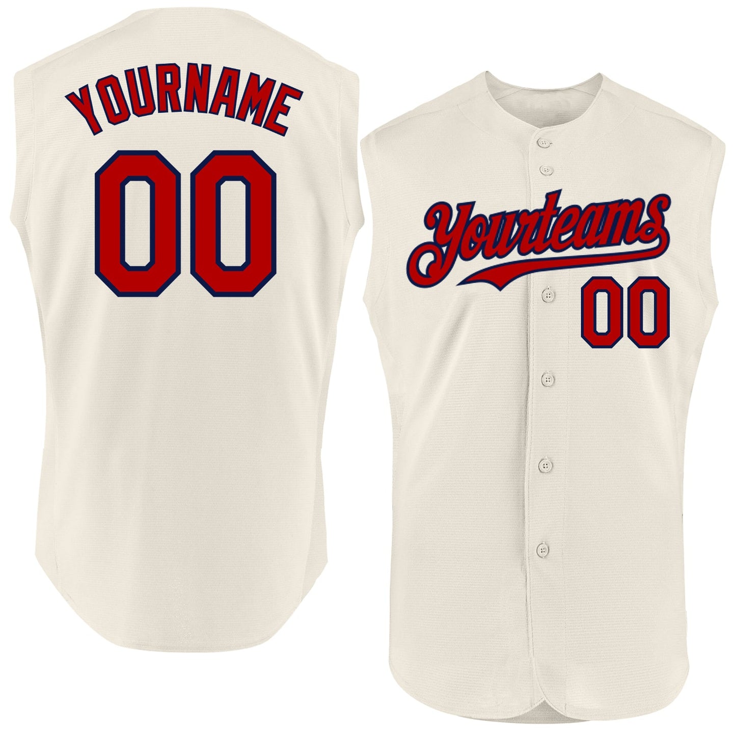 Custom Cream Red-Navy Authentic Sleeveless Baseball Jersey - Main View
