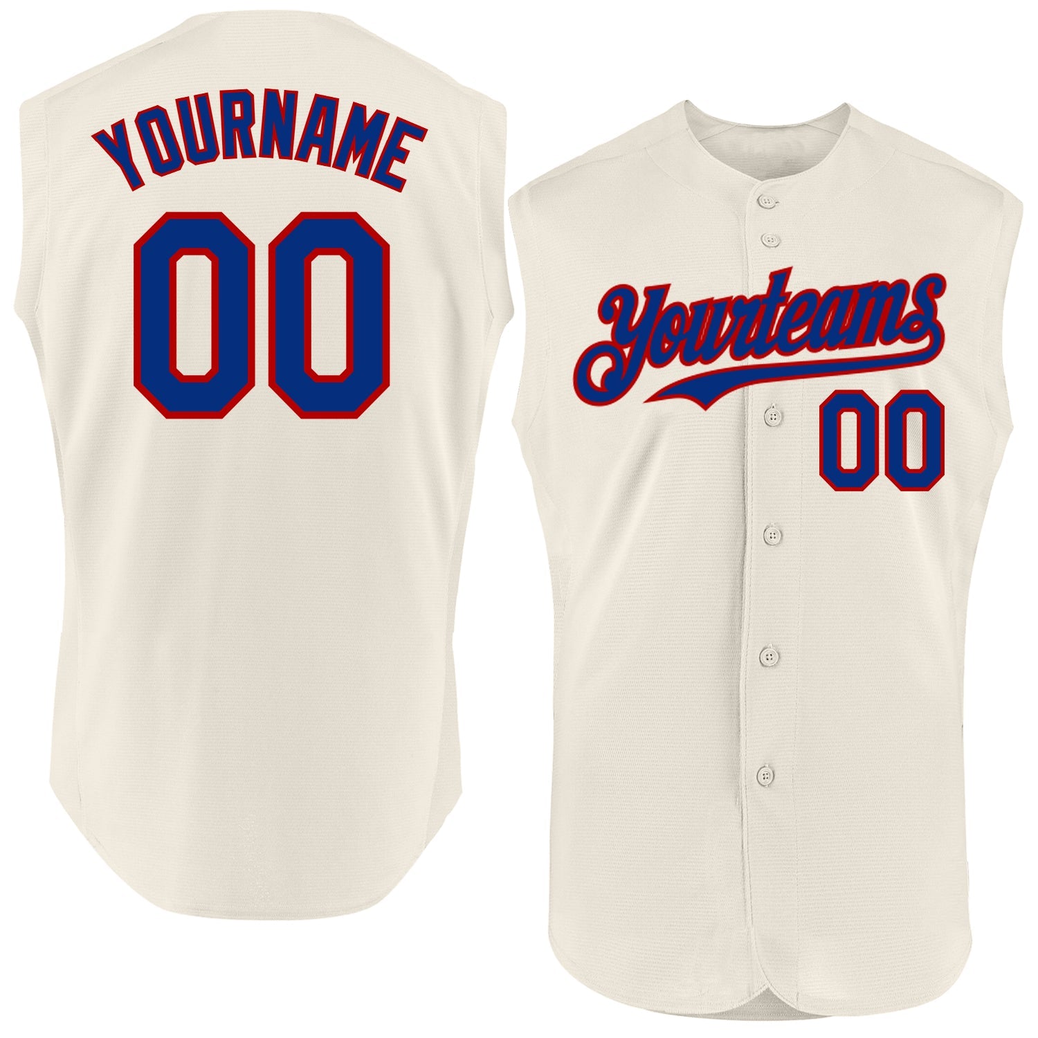 Custom Cream Royal-Red Authentic Sleeveless Baseball Jersey - Main View
