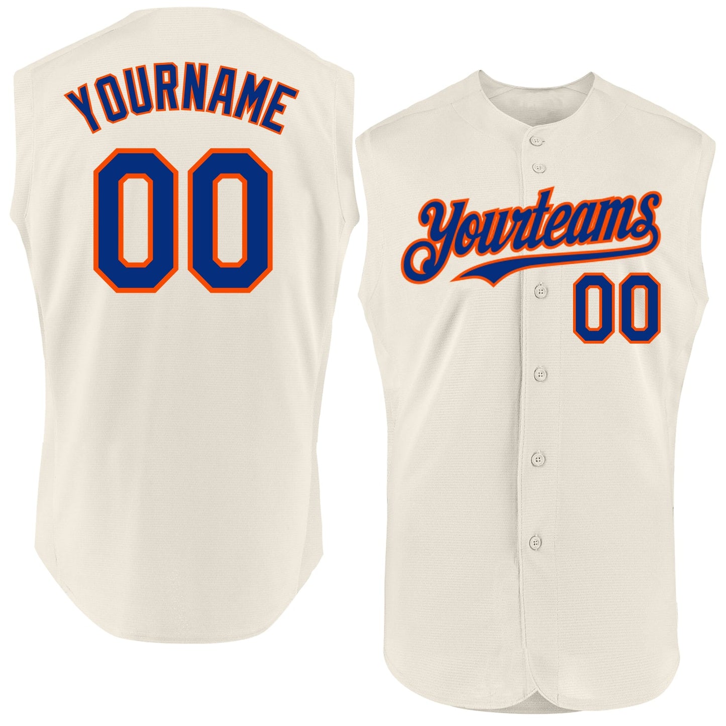 Custom Cream Royal-Orange Authentic Sleeveless Baseball Jersey - Main View